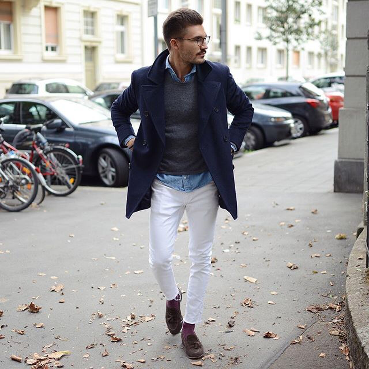 Denim shirt + grijs look