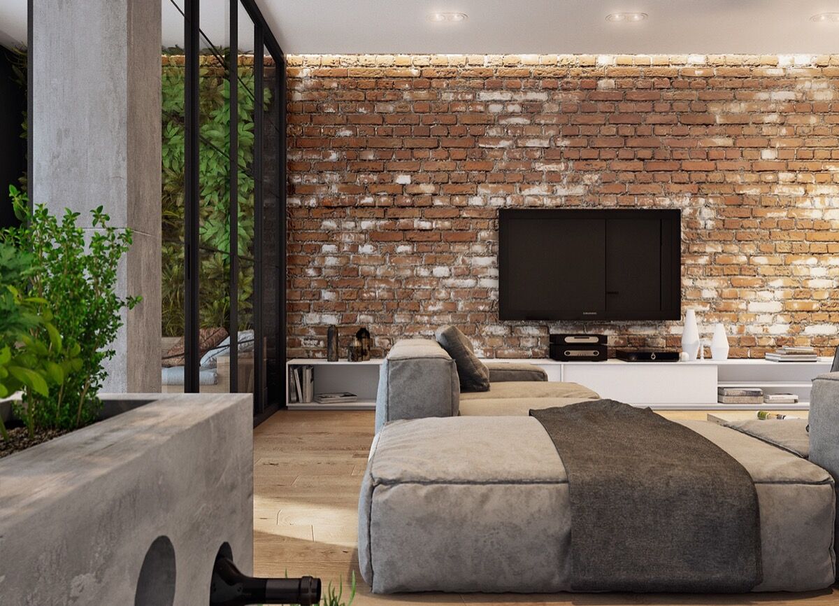stenen muur brick wall woonkamer man man 20