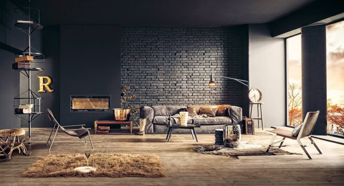 stenen muur brick wall woonkamer man man 9