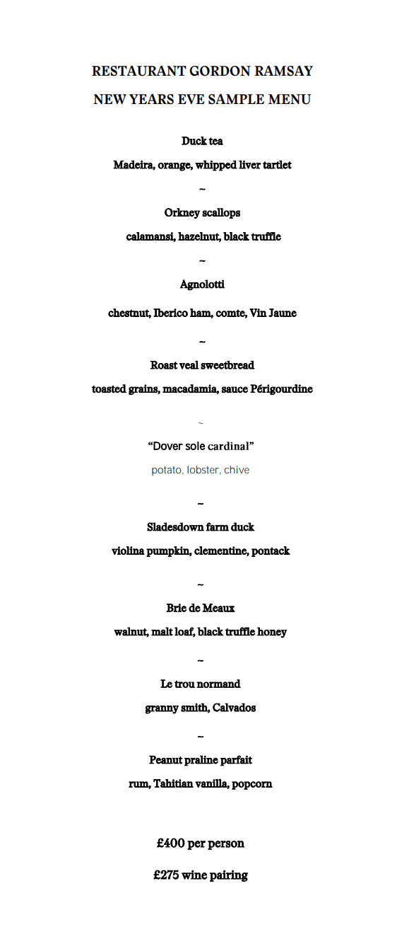 Menu van 400 pond