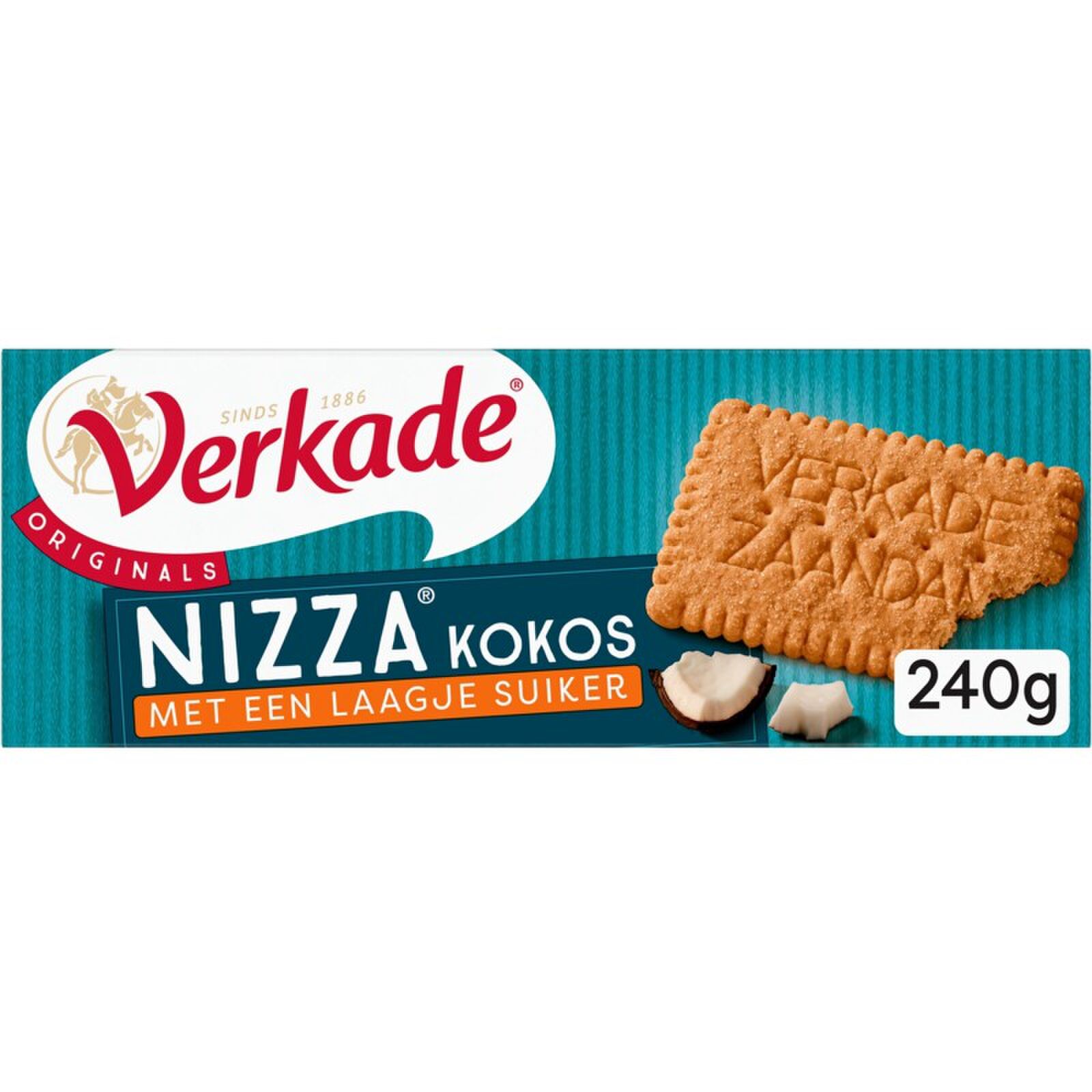 Een pak Verkade nizza kokos, een koekje die je zalt helpen met afvallen