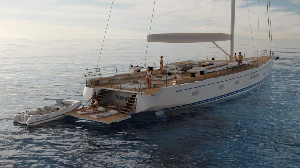 Buitenaanzicht van de Swan 108, jacht van Tom Cruise.