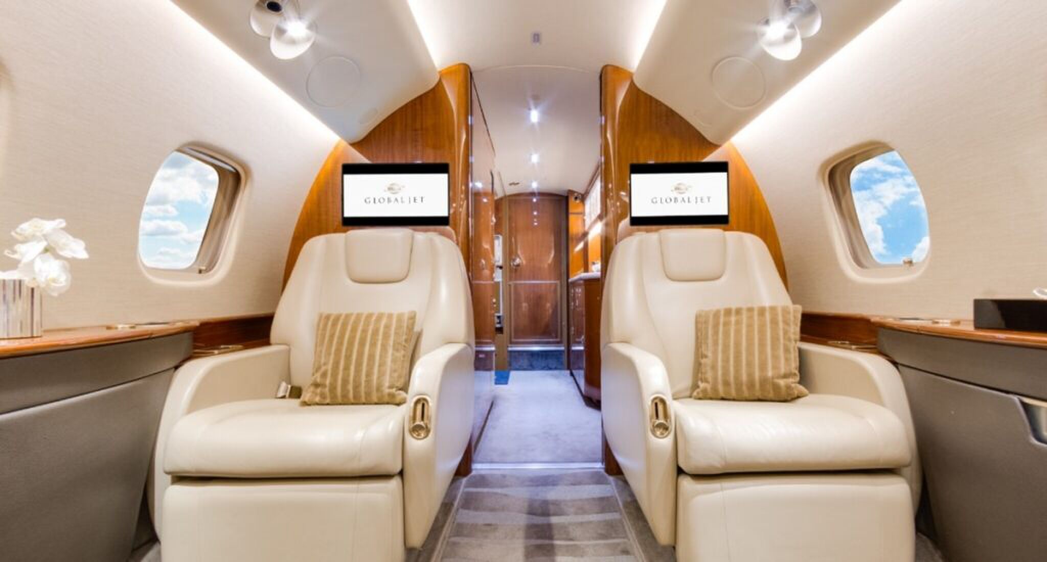 Het interieur van de privéjet van voetballer Lionel Messi.