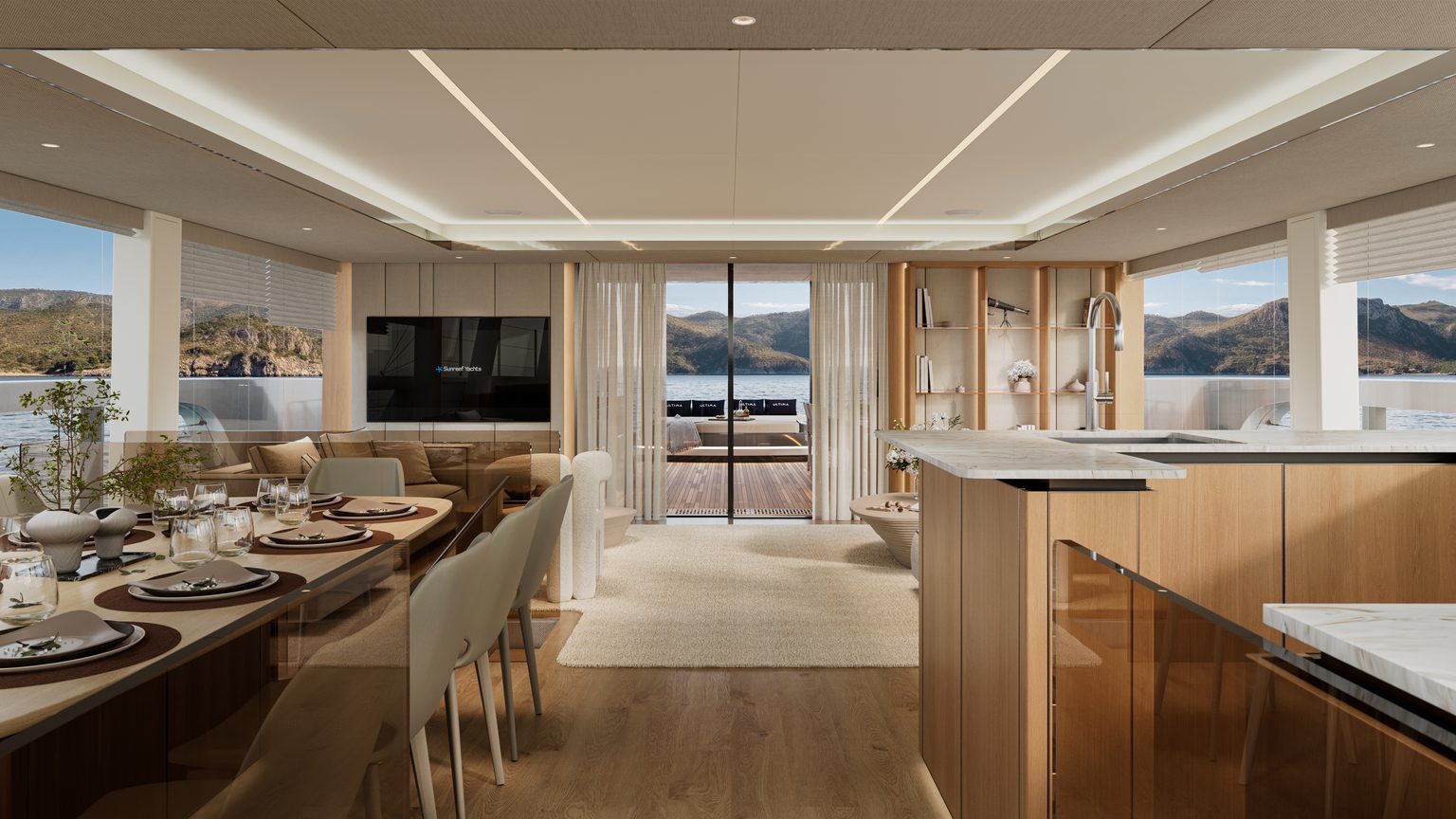 Het interieur van het luxe jacht van Lionel Messi