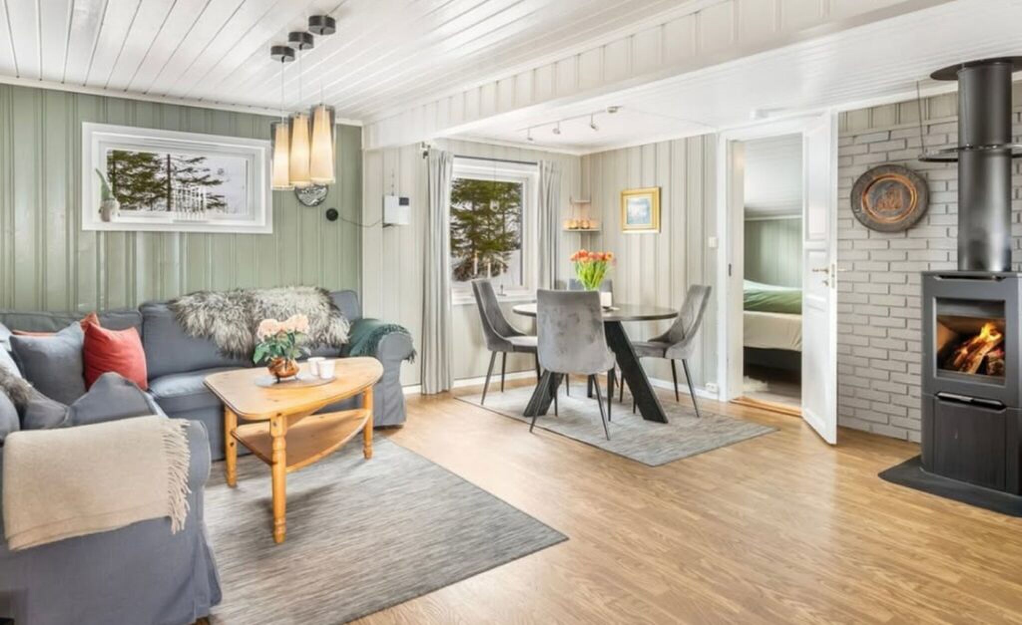 De living van het chalet in Noorwegen.