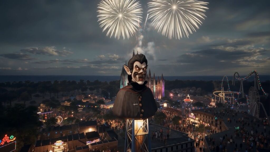 Digitale versie van een grote buste van Dracula  