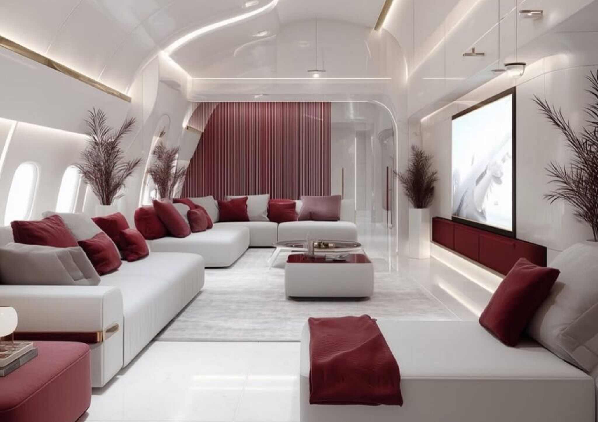 De woonkamer van de Maroon Gold A380 Estate.