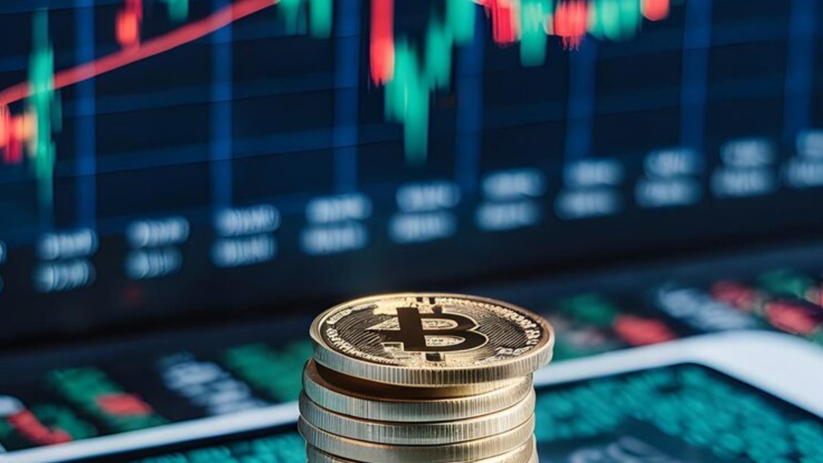 Een stapel crypto en de koersen van een paar aandelen.