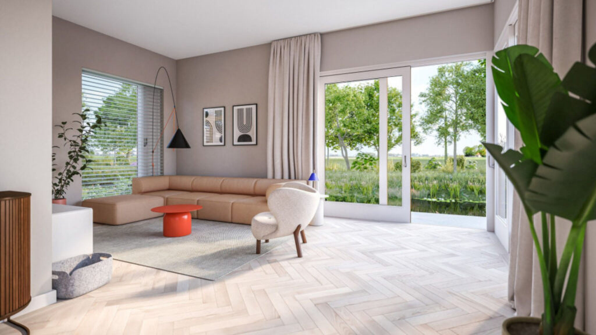 De woonkamer van de villa van schaaster Femke Kok