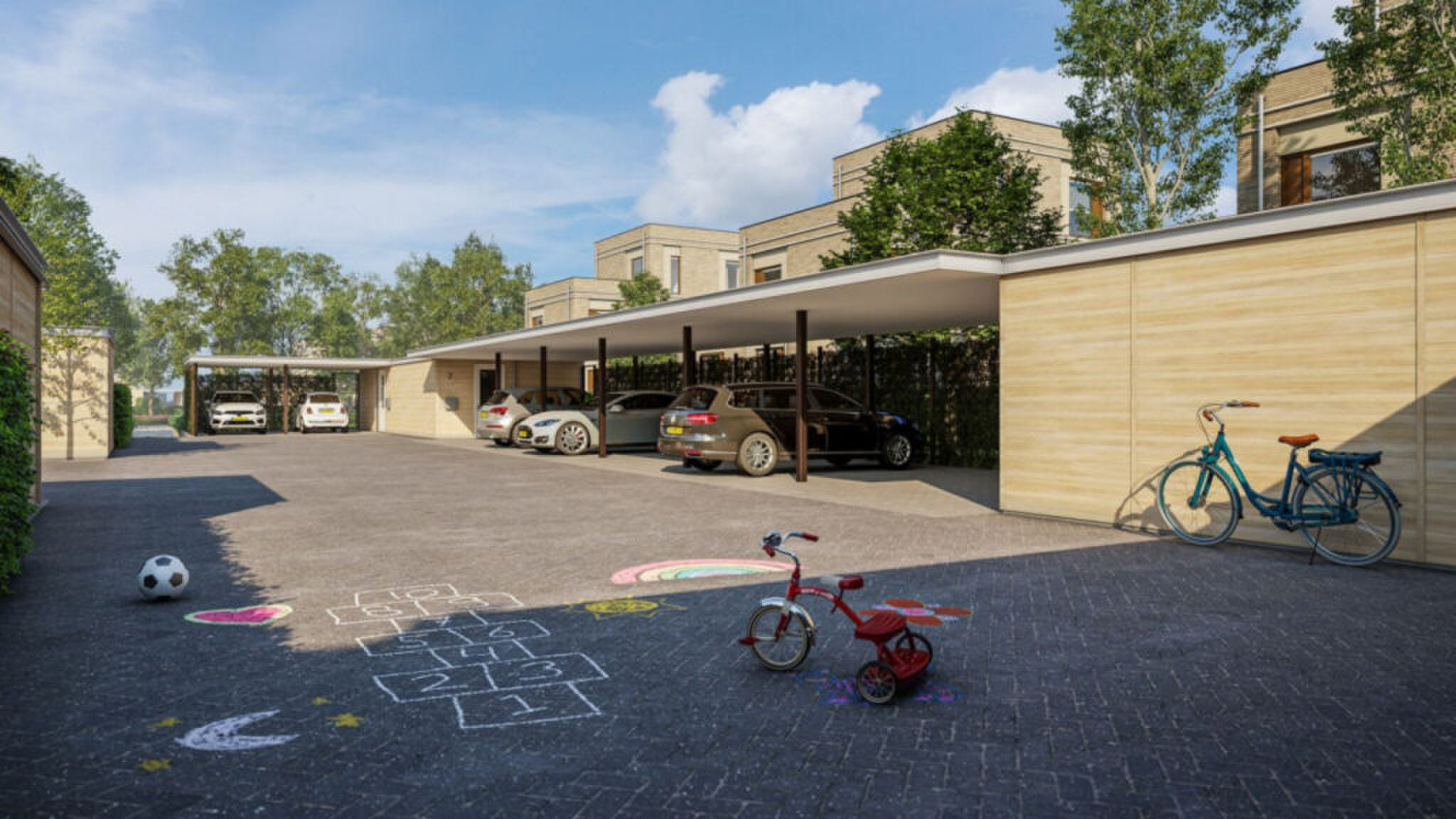 De parkeerplaatsen van de villa van Femke Kok