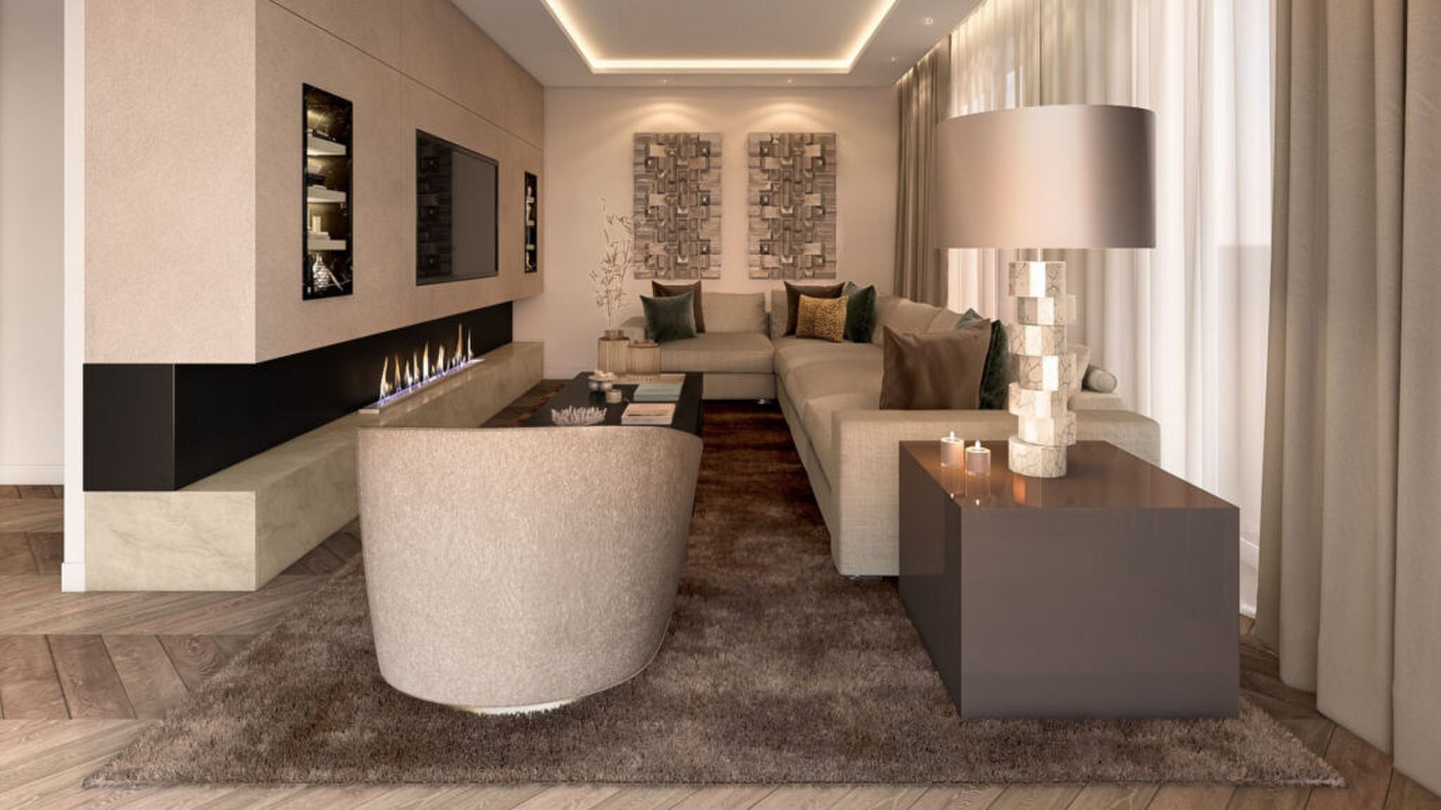 De living van het penthouse van Emma Heesters.