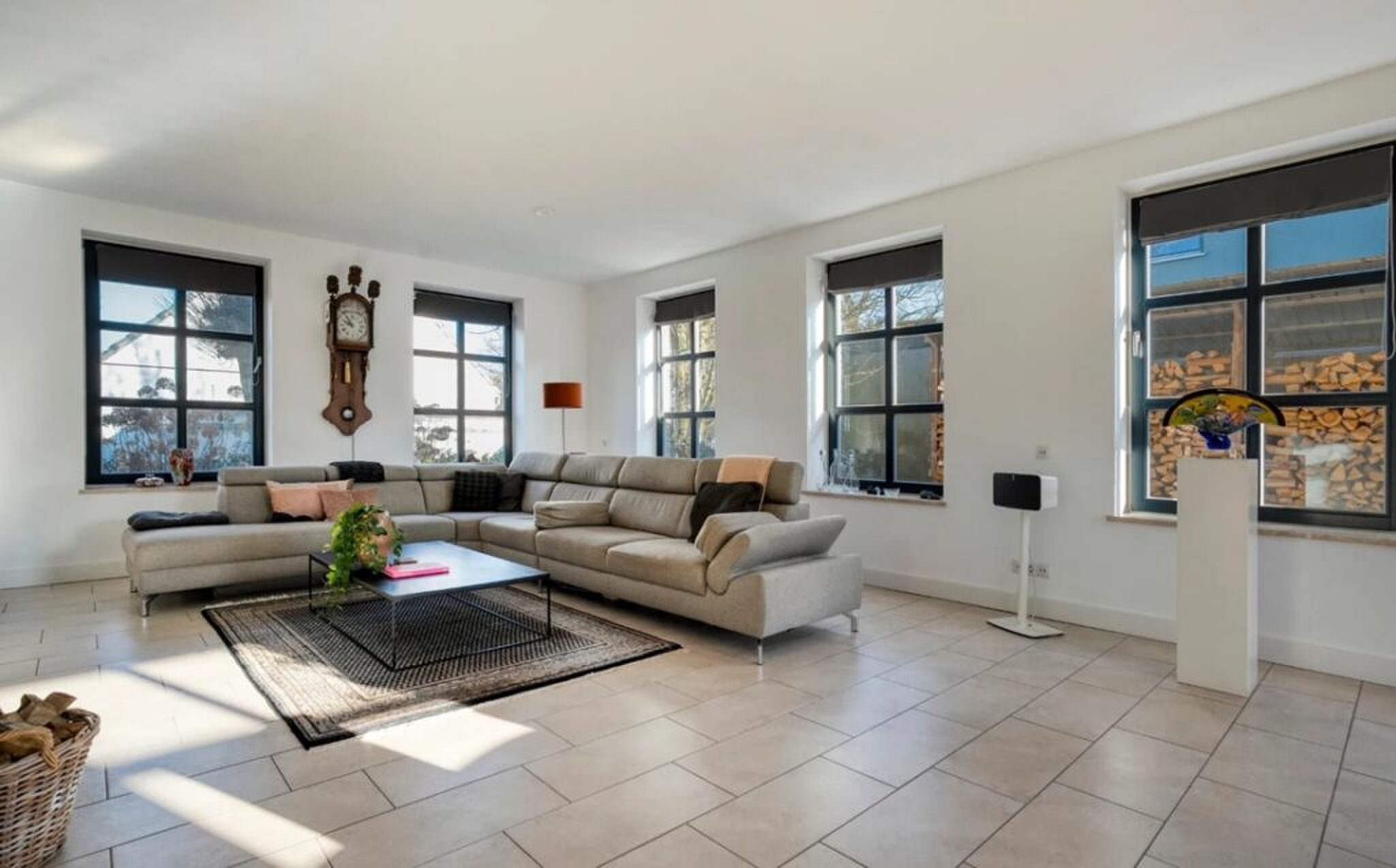 De living van de Funda-villa over de grens.