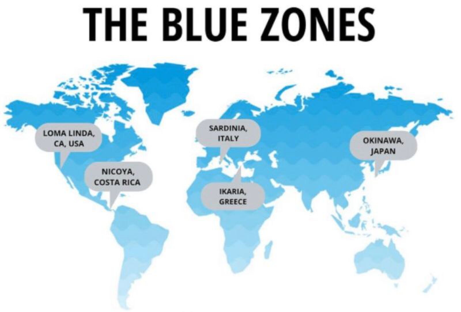 Een kaart met de blue zones 