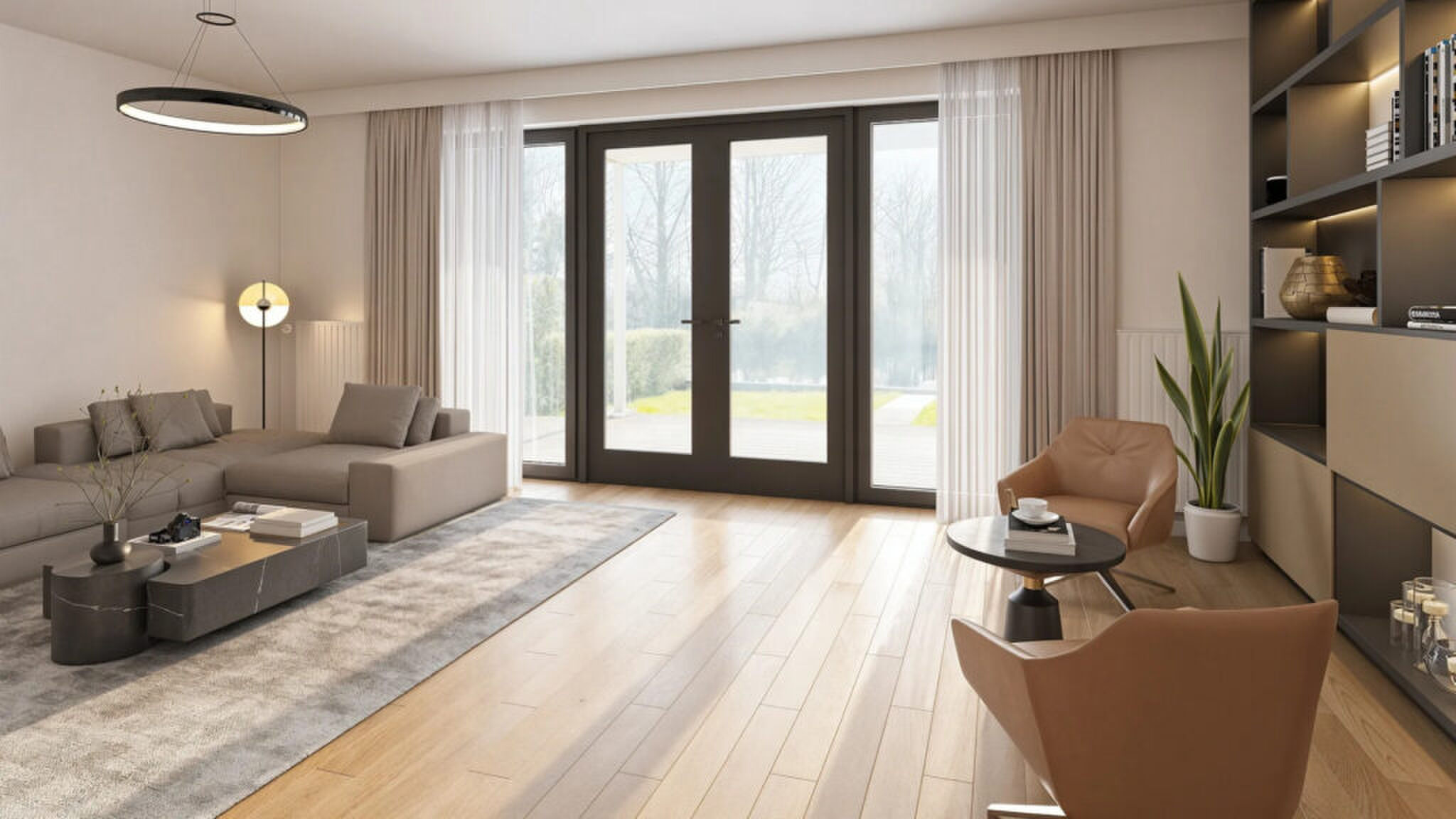 De living van het appartement van Rachel Hazes.