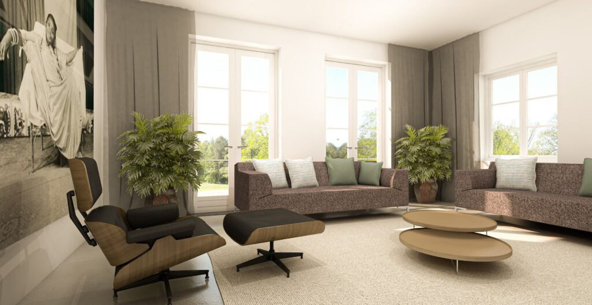 De woonkamer met toegang tot de tuin.