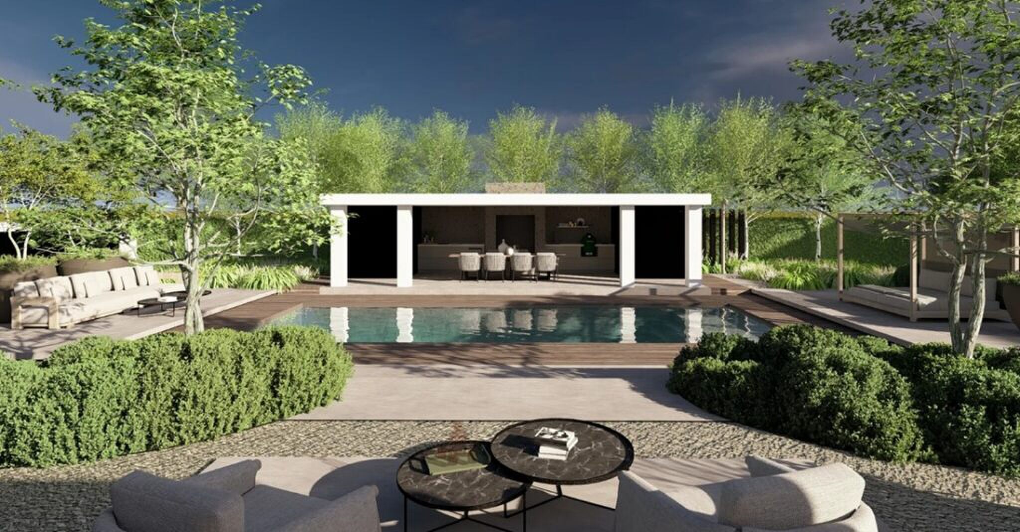 Een impressie van de toekomstige achtertuin.