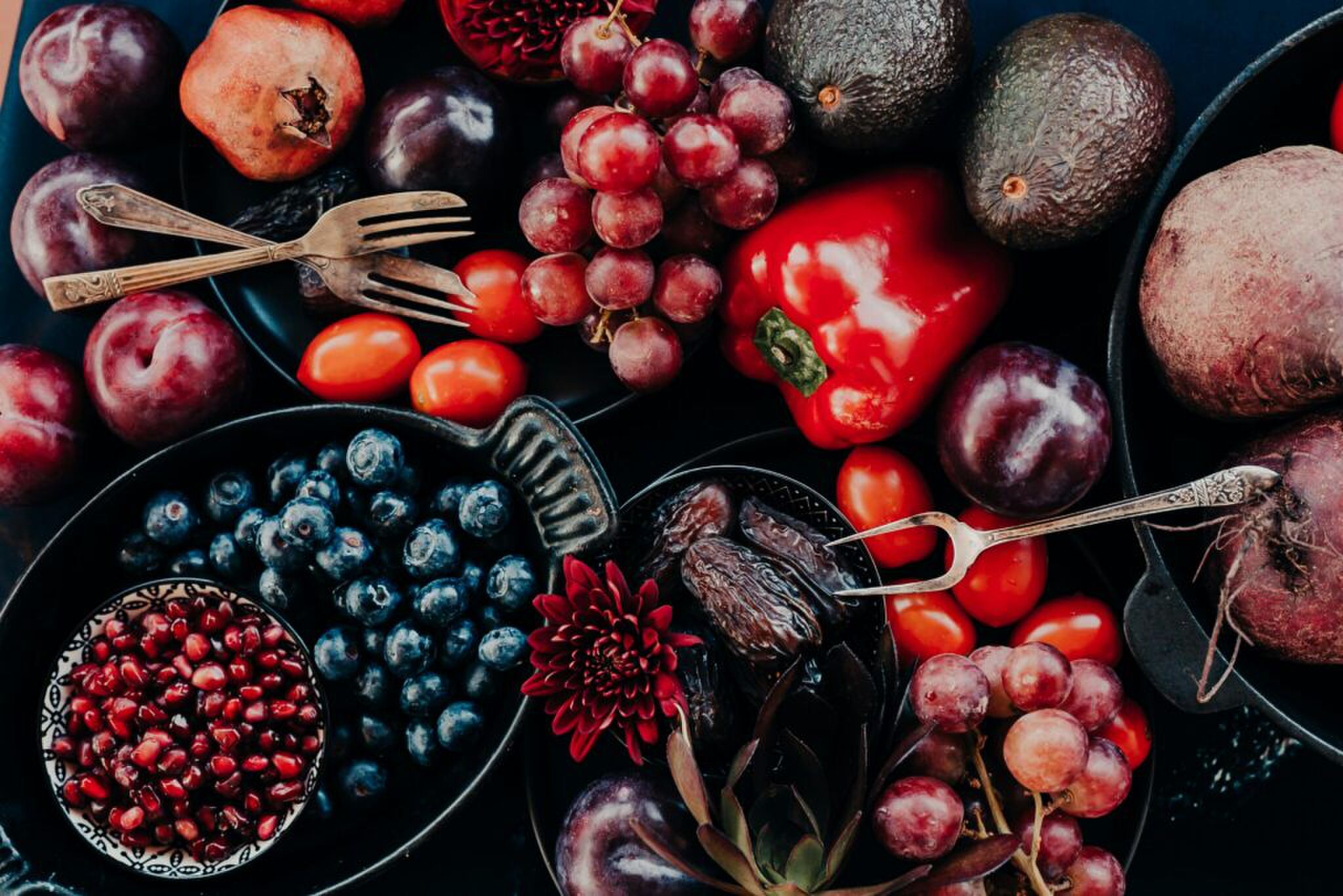 Allemaal gezonde producten die antioxidanten bevatten. 