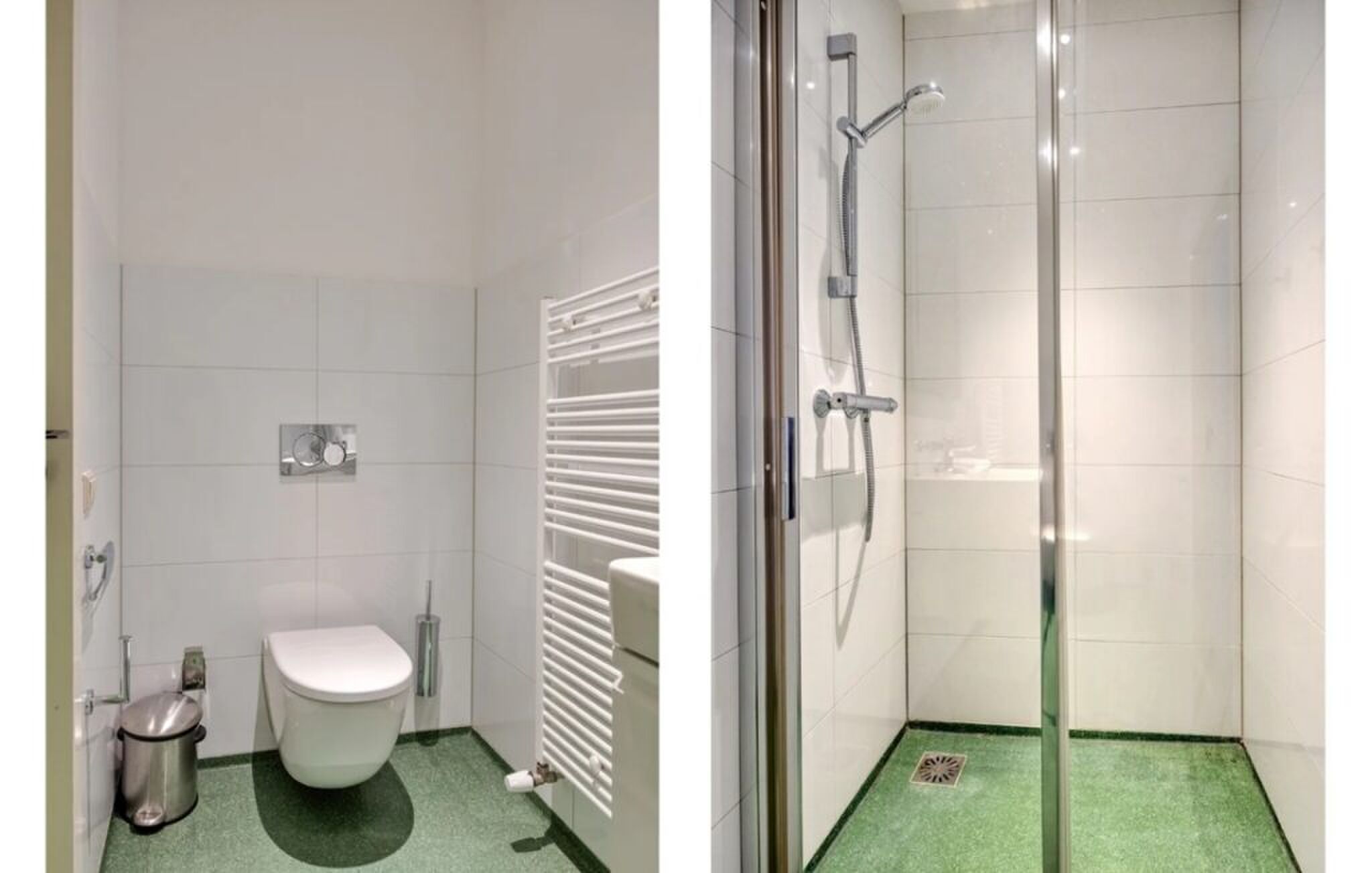 De badkamer van het krappe huisje.