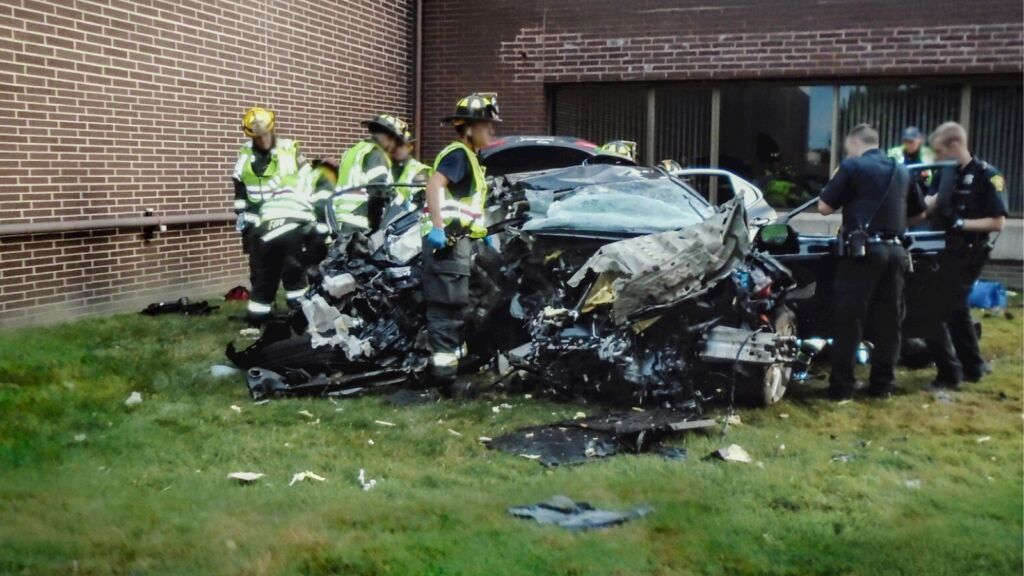 Een auto die gecrasht is.