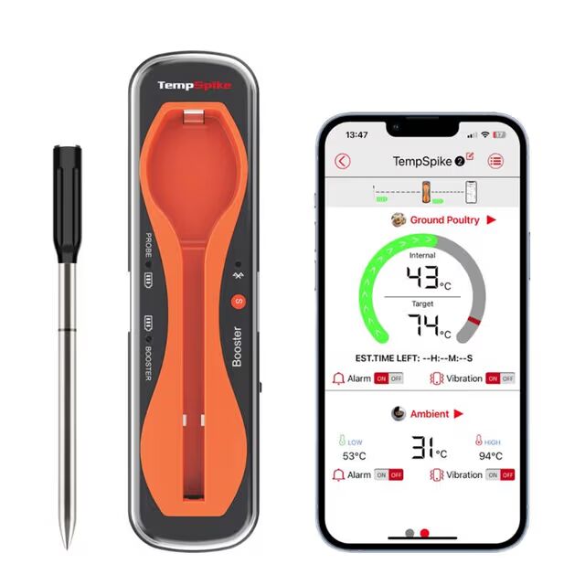 De vleesthermometer verbindt met je telefoon via bluetooth