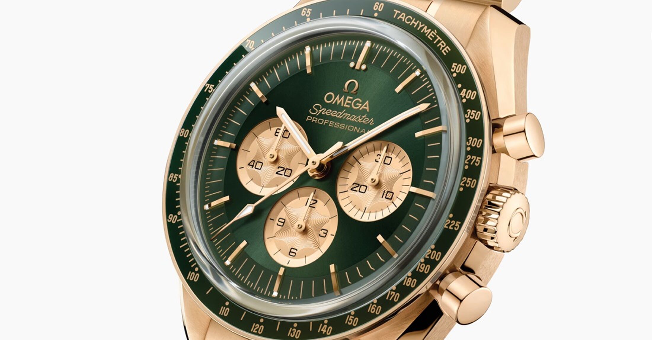 De groengouden OMEGA Speedmaster.