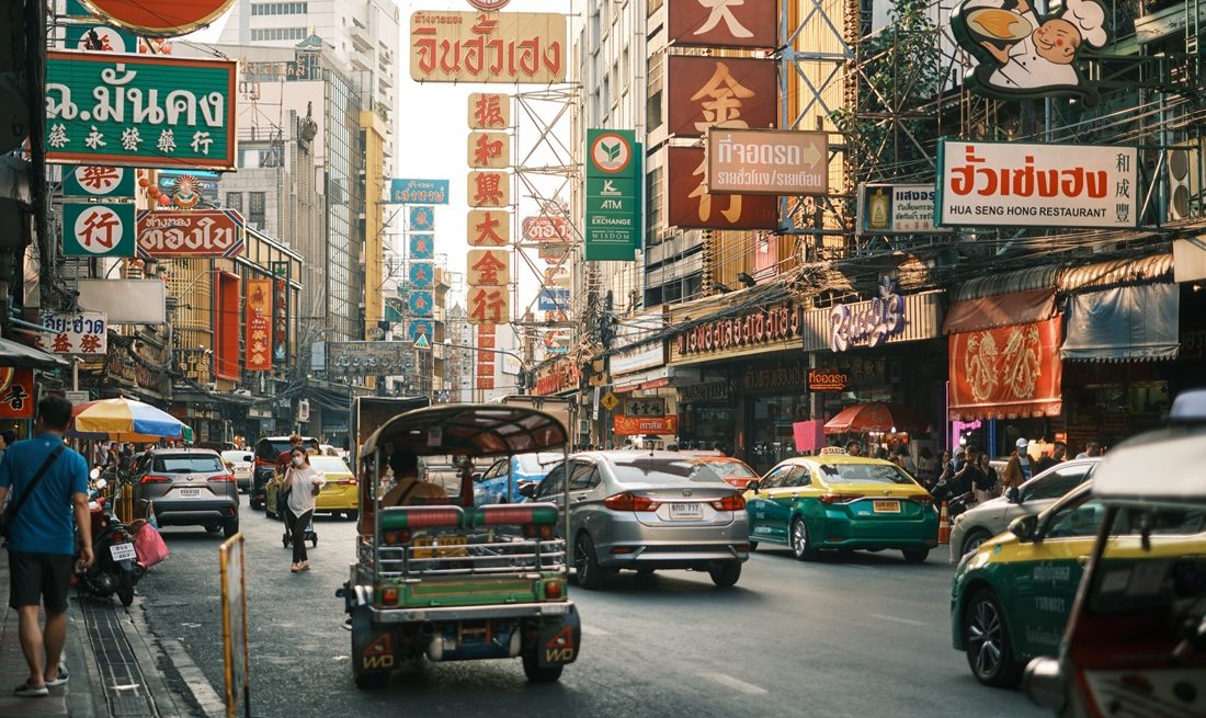 Een stadscentrum in Thailand.