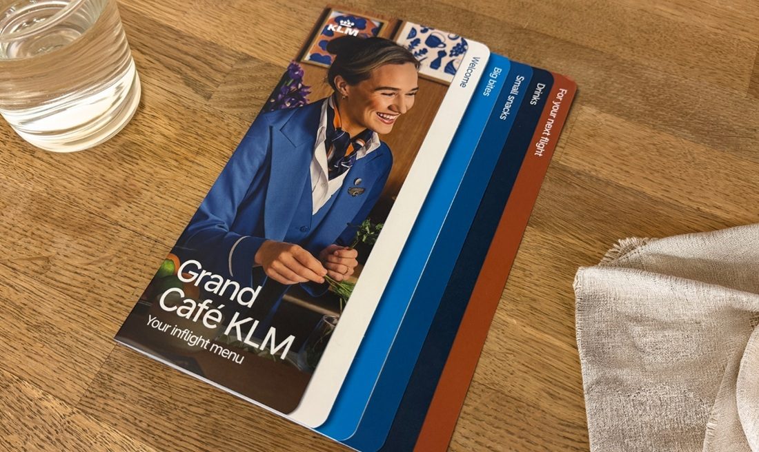 Het menu met de nieuwe catering van KLM.
