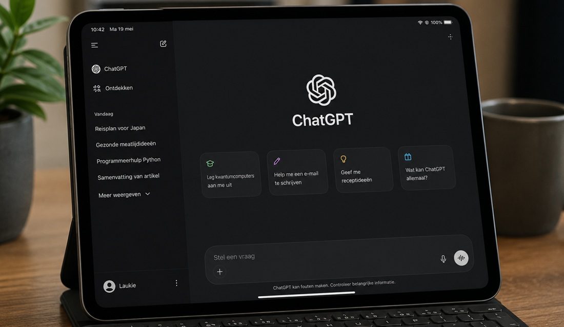 Een open chat met ChatGPT, waar advertenties worden getoond.