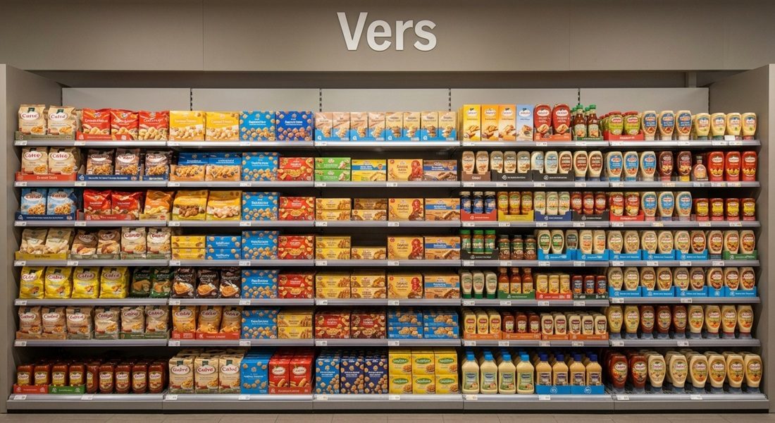 Een schap vol producten.