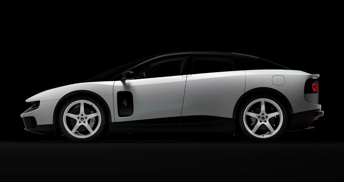 De zijkant van de elektrische Ferrari.