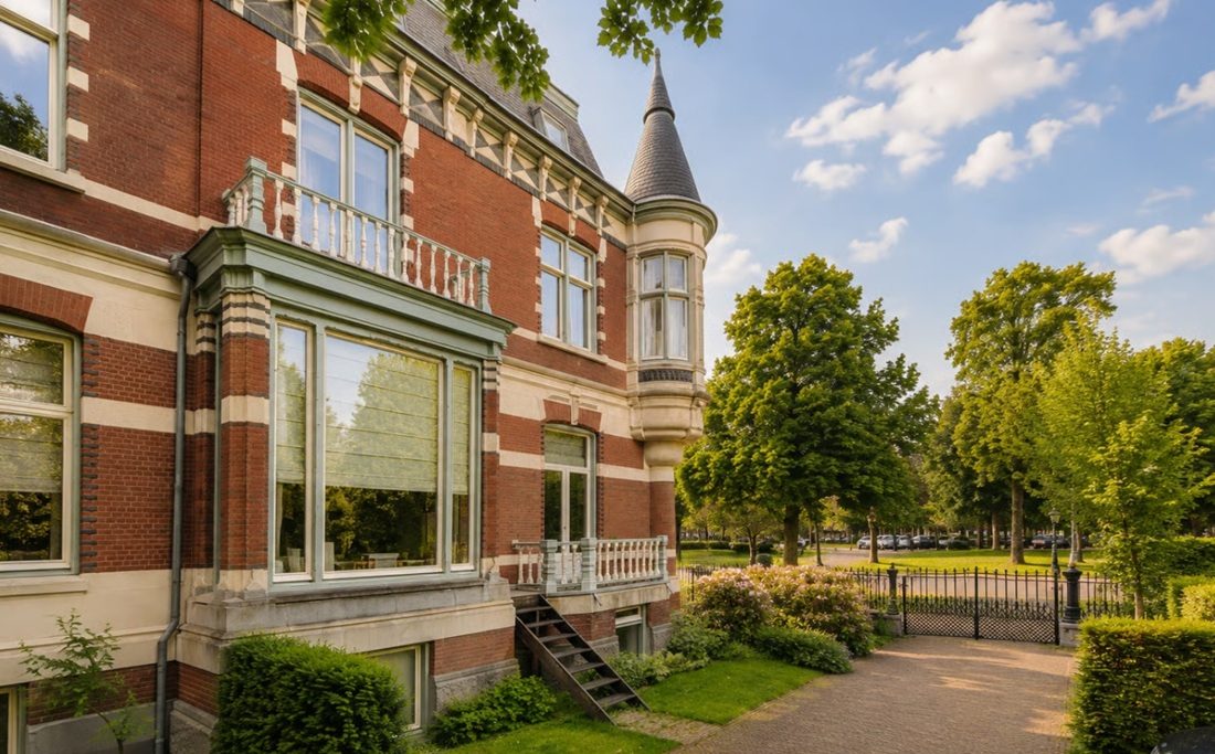 De buitenzijde van de villa in Haarlem.