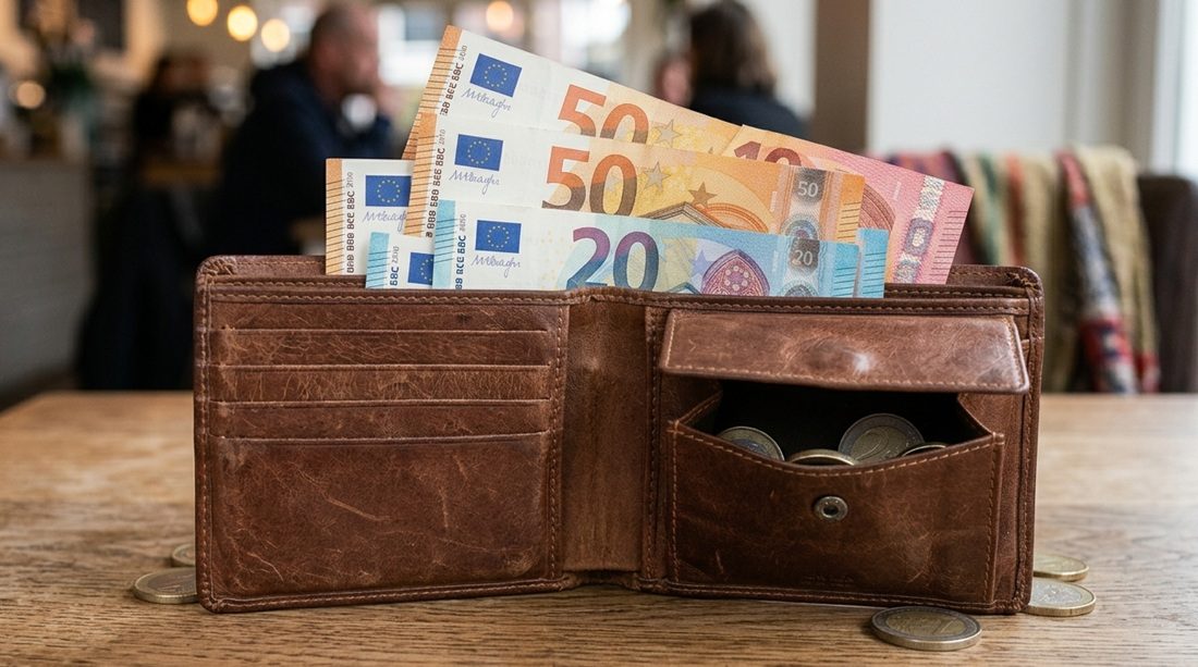 Een portemonnee vol met geld.