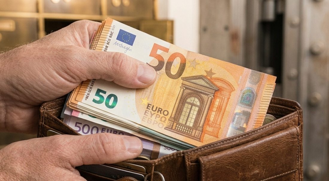 Persoon die geld uit de portemonnee haalt, omdat de inkomstenbelasting omhoog zal gaan.