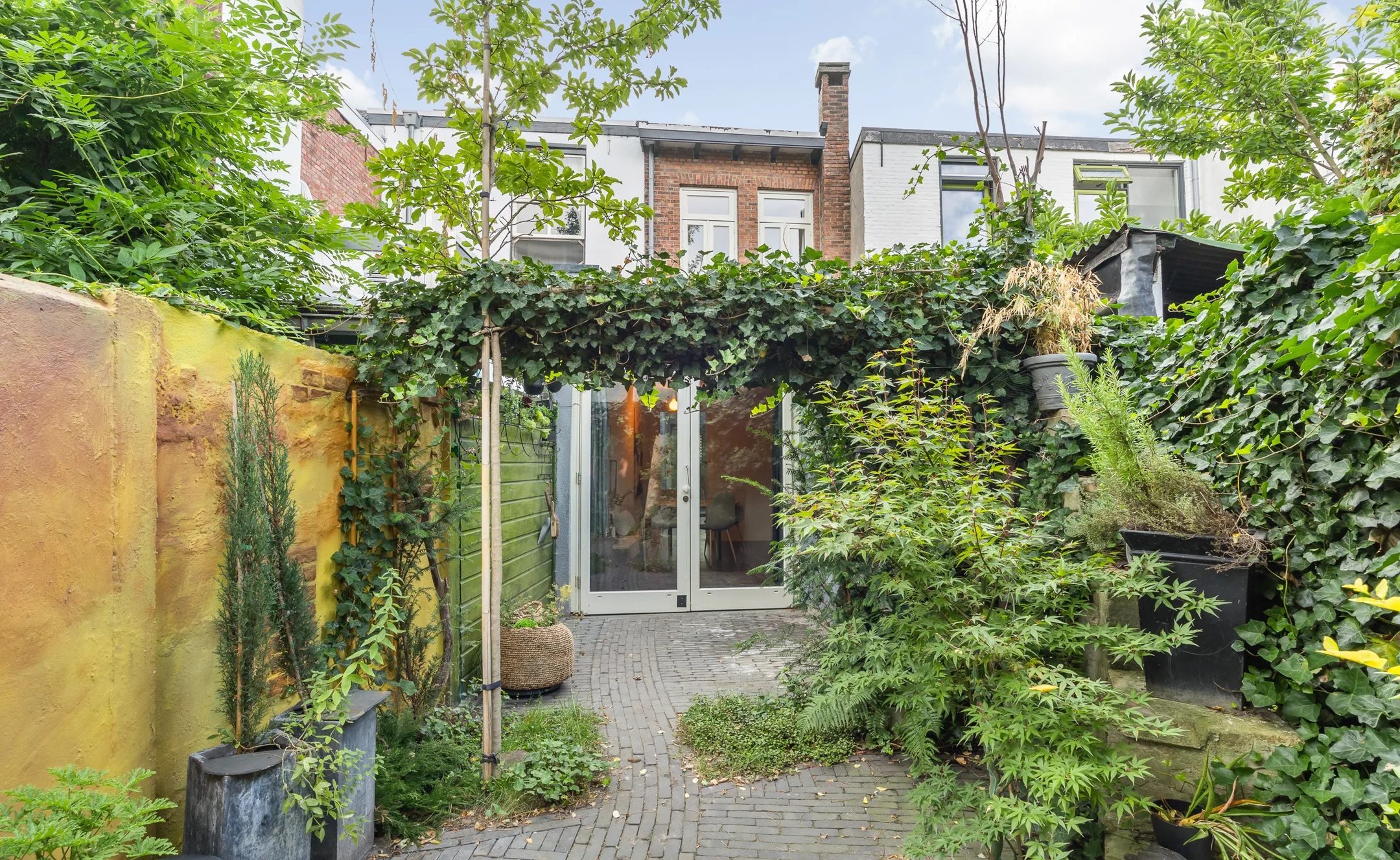 De achtertuin van het huis.