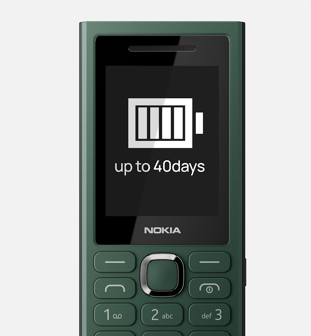 Een groene Nokia 300 Charge telefoon.