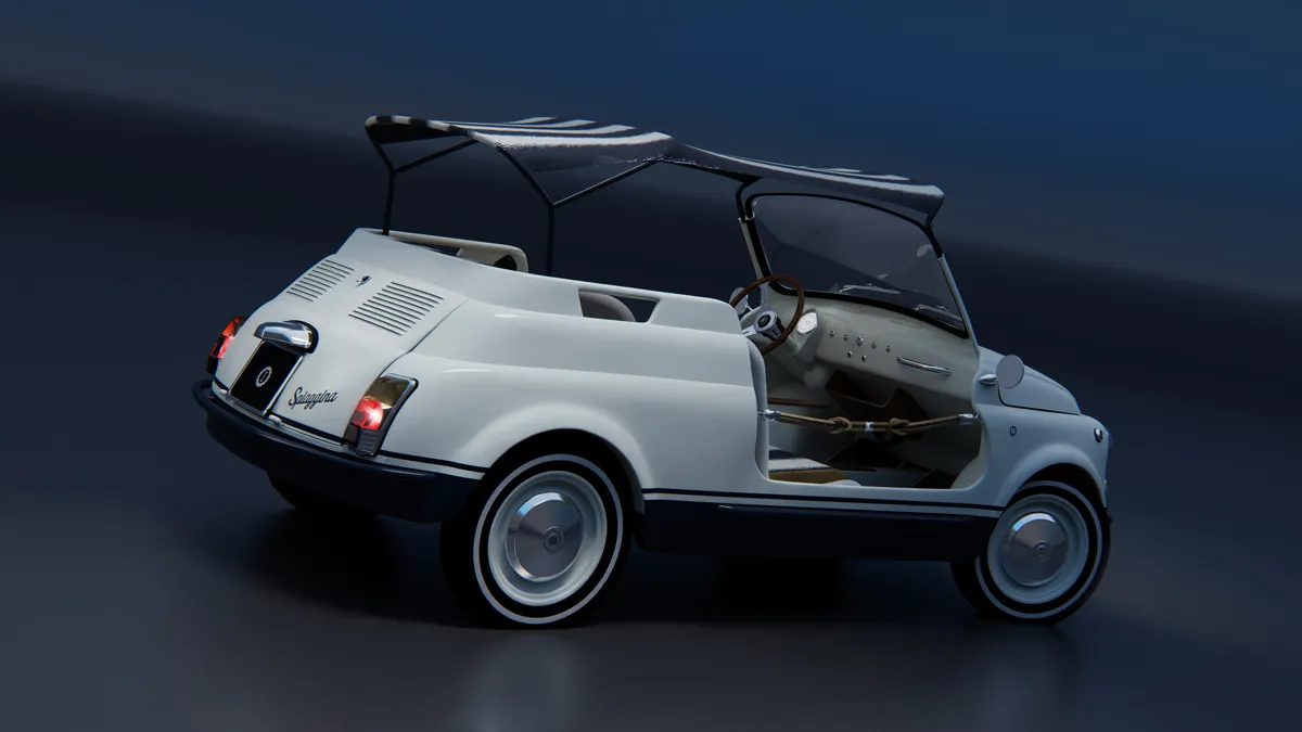 De achterkant van de Fiat 500 Jolly Spiaggina