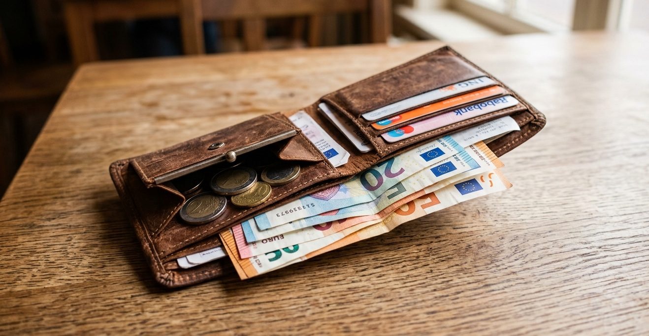 Een portemonnee met geld, waar een energierekening mee te betalen valt.
