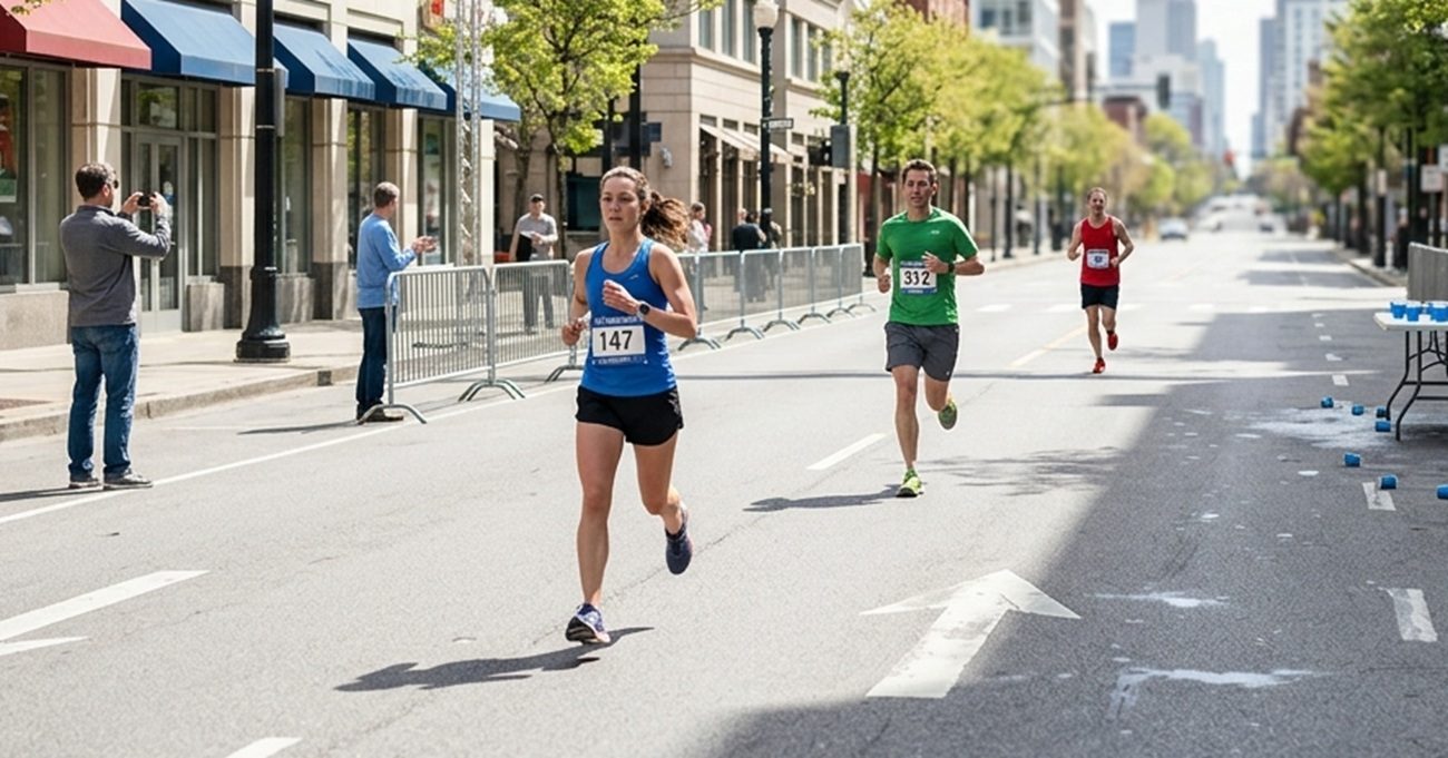 Mensen die een marathon rennen, waardoor ze calorieën verbranden.