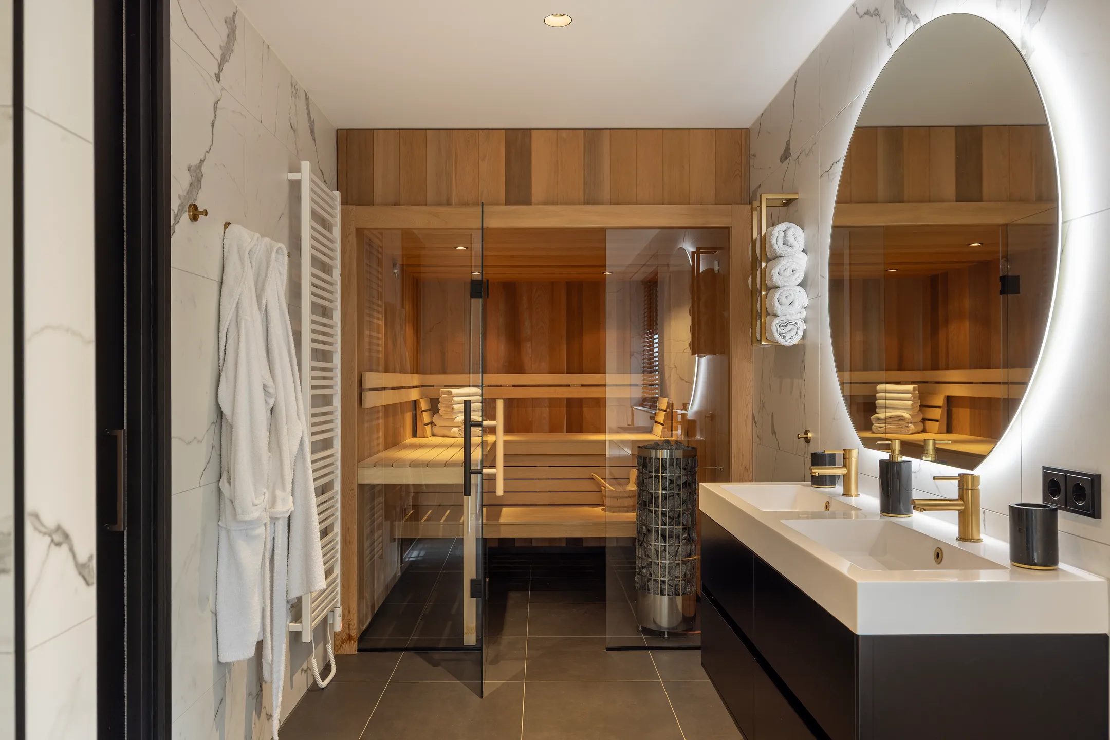 Een eigen sauna in de badkamer. 