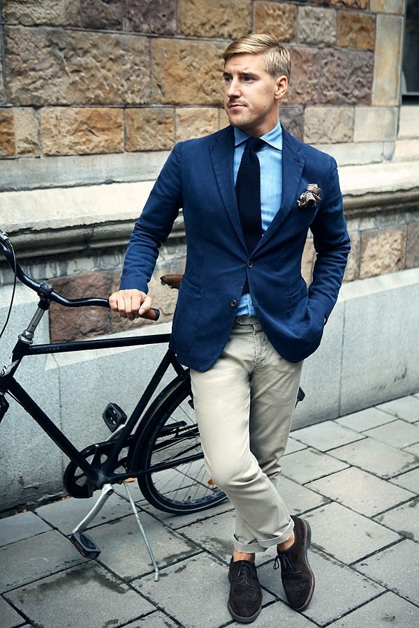 khaki broek navy blazer heren mode MAN MAN