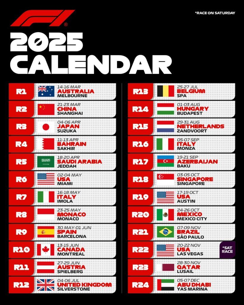 formule 1 kalender 2025