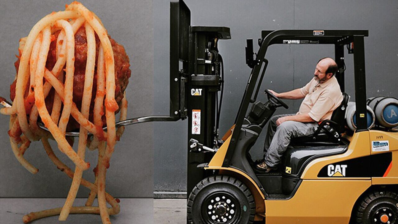 Illustratie voor: Gehaktballen heffen met een heftruck?
