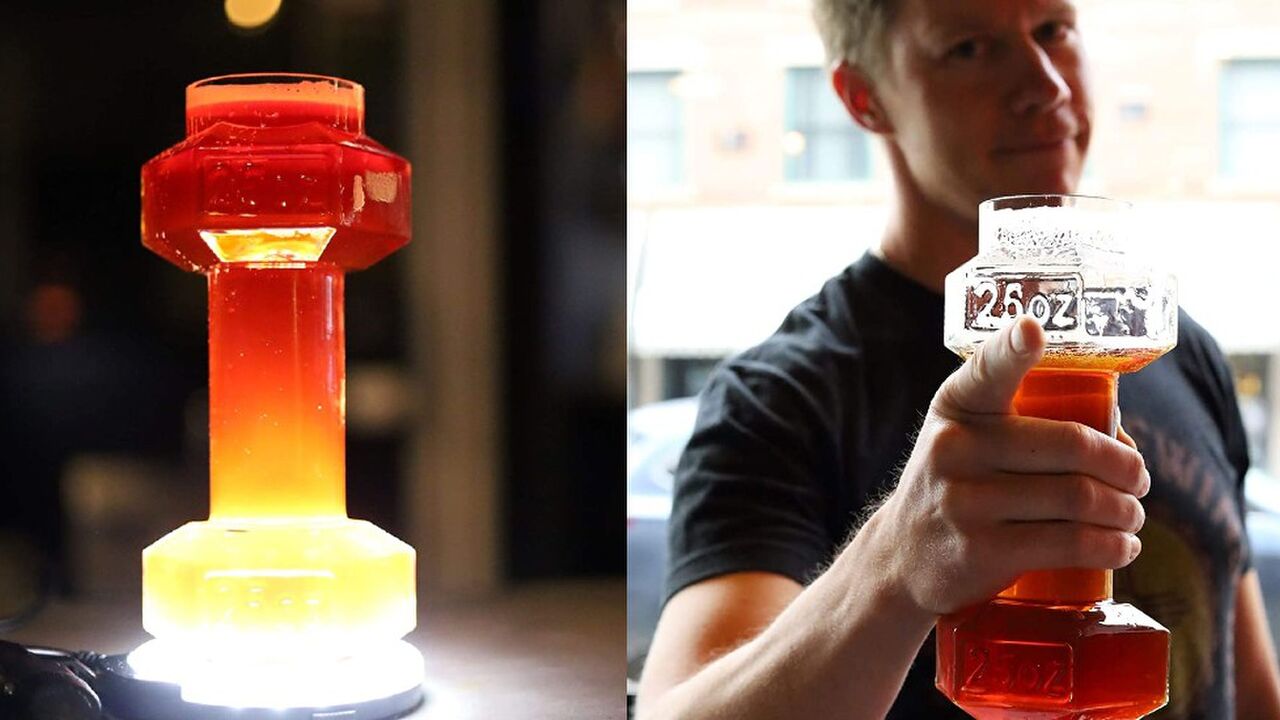 dumbbell beer glass