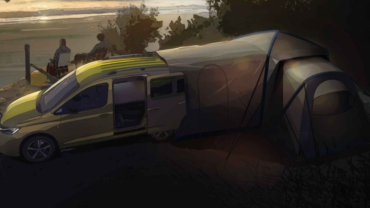 Illustratie voor: Volkswagen komt met Caddy Mini-Camper die je kan omtoveren tot een heuse familietent