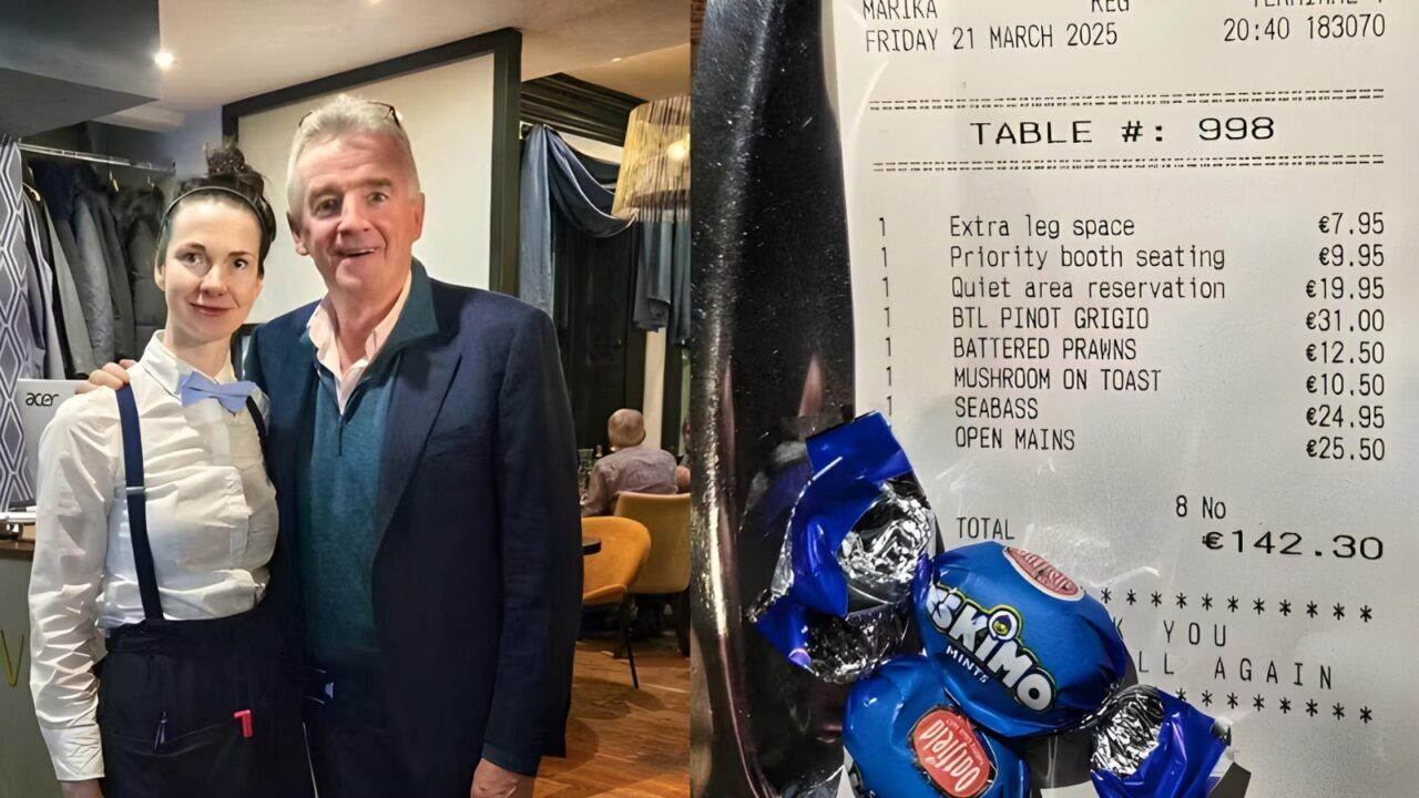 Michael O'Leary in restaurant Luvida, waar hij als baas van Ryanair gefopt werd met extra toeslagen.