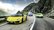 Illustratie voor: Zes Lamborghini’s rijden samen door het bergachtige Transylvanië
