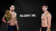 Rico Verhoeven en nieuwe tegenstander Artem Vakhitov op de aankondigingskaart van GLORY 100 op 14 juni in Ahoy Rotterdam