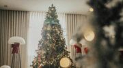 Kerstboom in woonkamer op afbeelding in kwestie