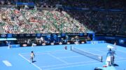 Een shot van het tennisveld tijdens een wedstrijd tijdens Australian open