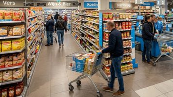 Een supermarkt in Nederland, waar krimpflatie te bespeuren valt.